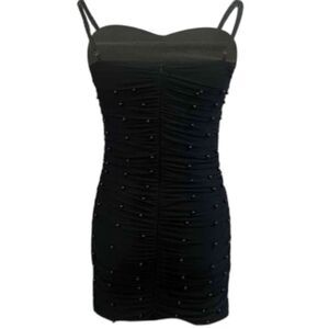 Catherine Malandrino 100% Silk Ruched Beaded Black Strappy Mini Dress V Neck 4